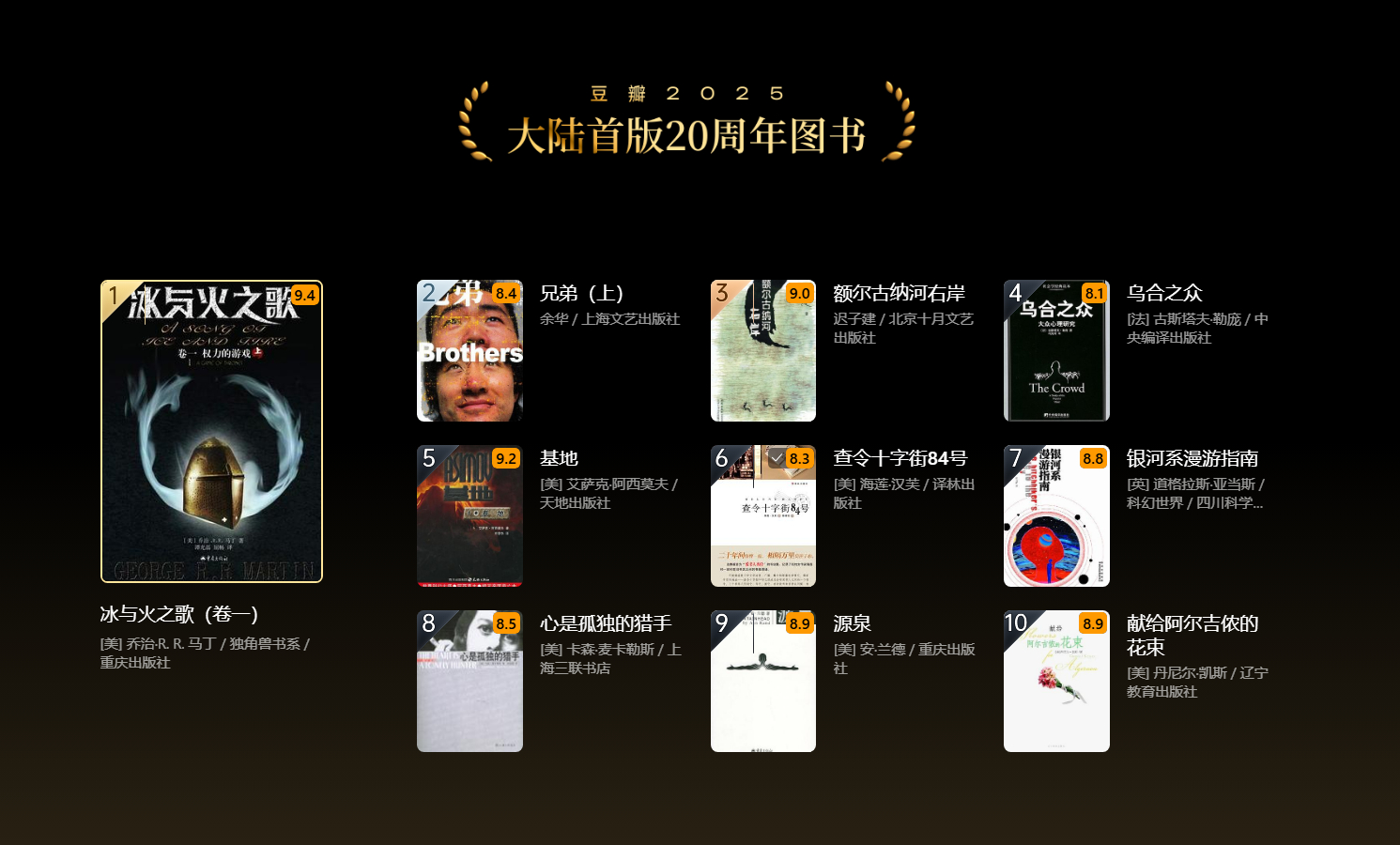 豆瓣2025年度读书榜单列表下载（豆瓣读书TOP100） 附2015年-2025年度读书榜单图书打包