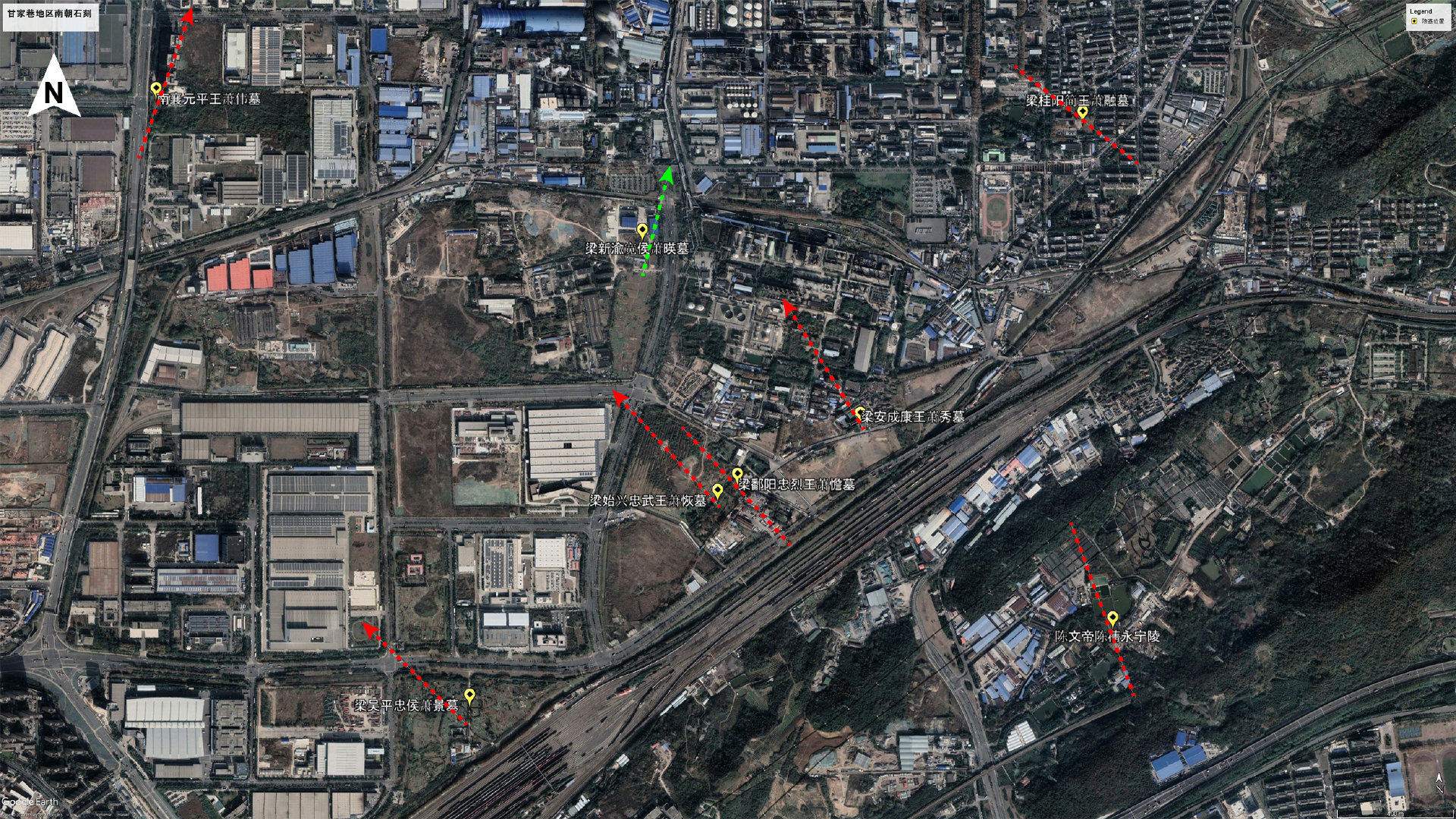 甘家巷地区南朝陵墓分布