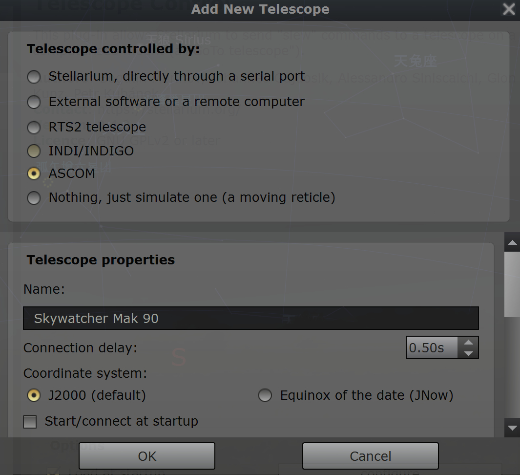 Create a telescope object