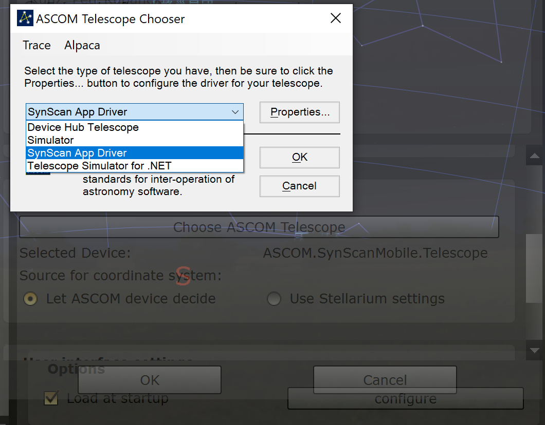 Setup the ASCOM telescope