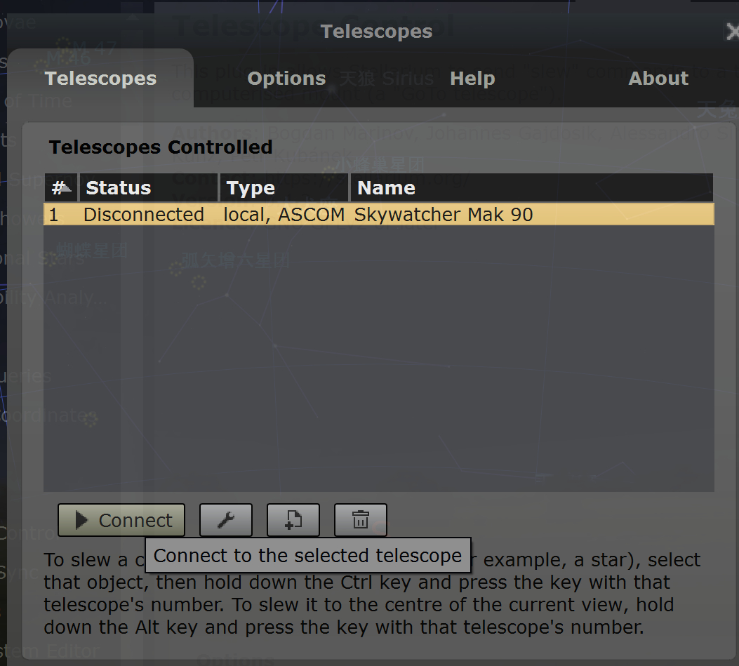 Connect to the telescope